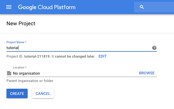 Creating a new project in Google Cloud