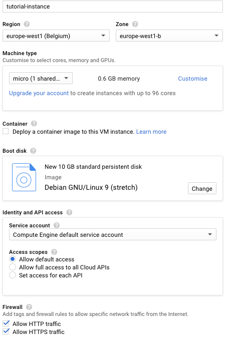 VM Instance settings in Google Compute Engine